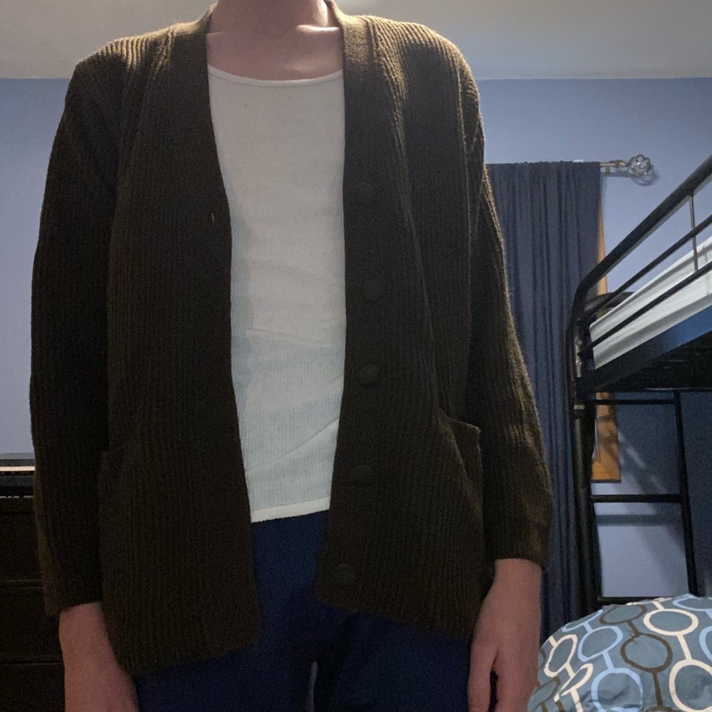 Women's Medium Brown Ribbed Yarnworks Cardigan